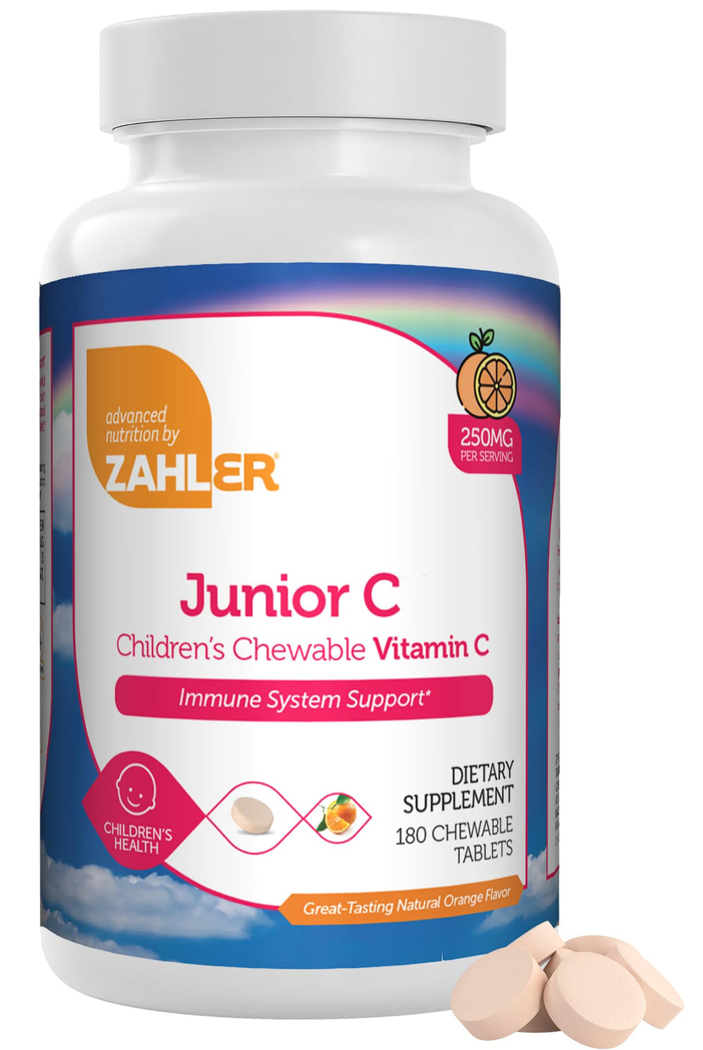 Zahler Junior C Advanced orange tablet for kids with immune support.
