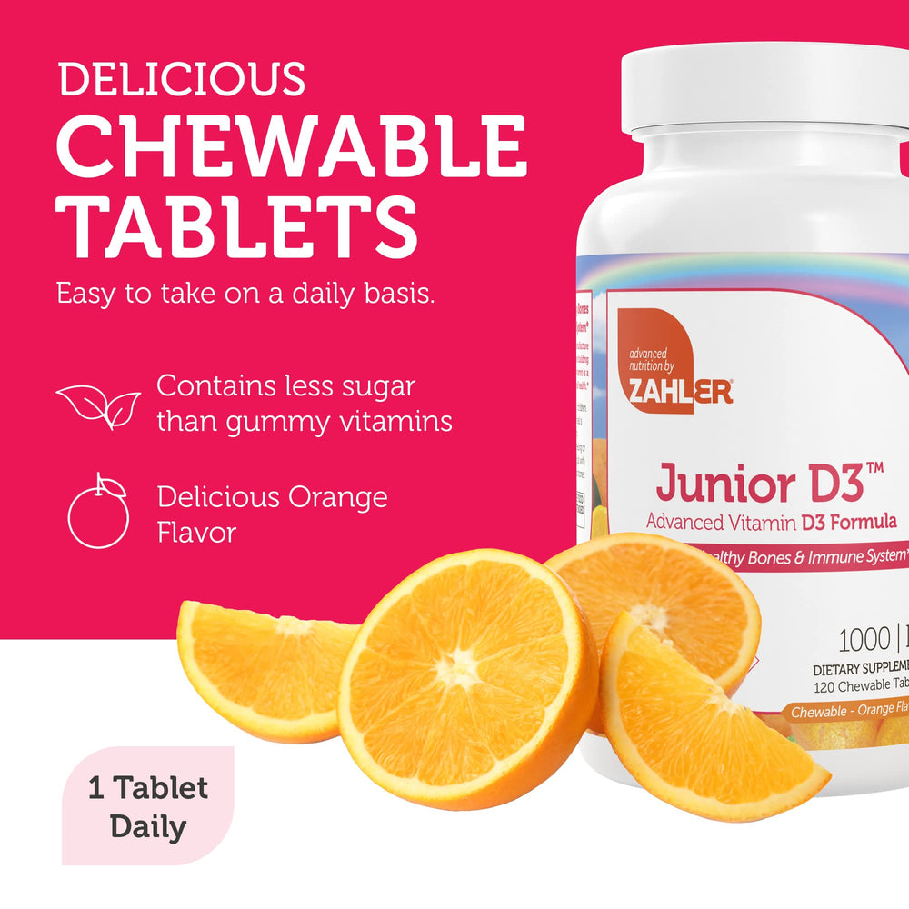 Zahler Junior D3 chewables ingredient-label emphasizes kosher certification