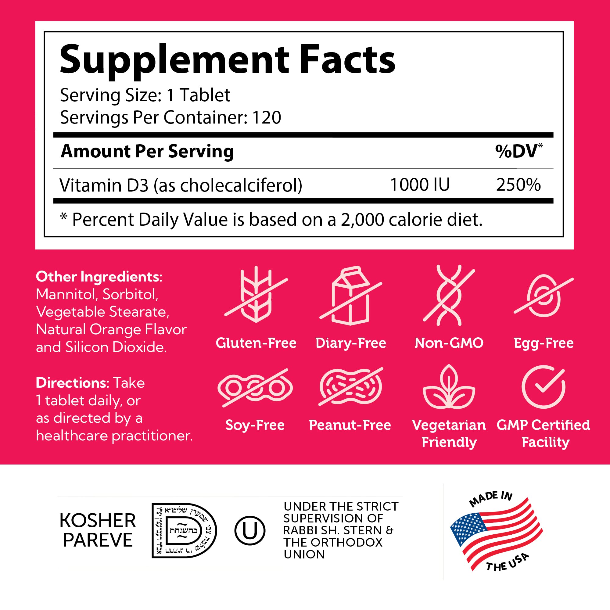 Zahler Junior D3 chewables nutrition-panel underscores vitamin D3 content for daily use