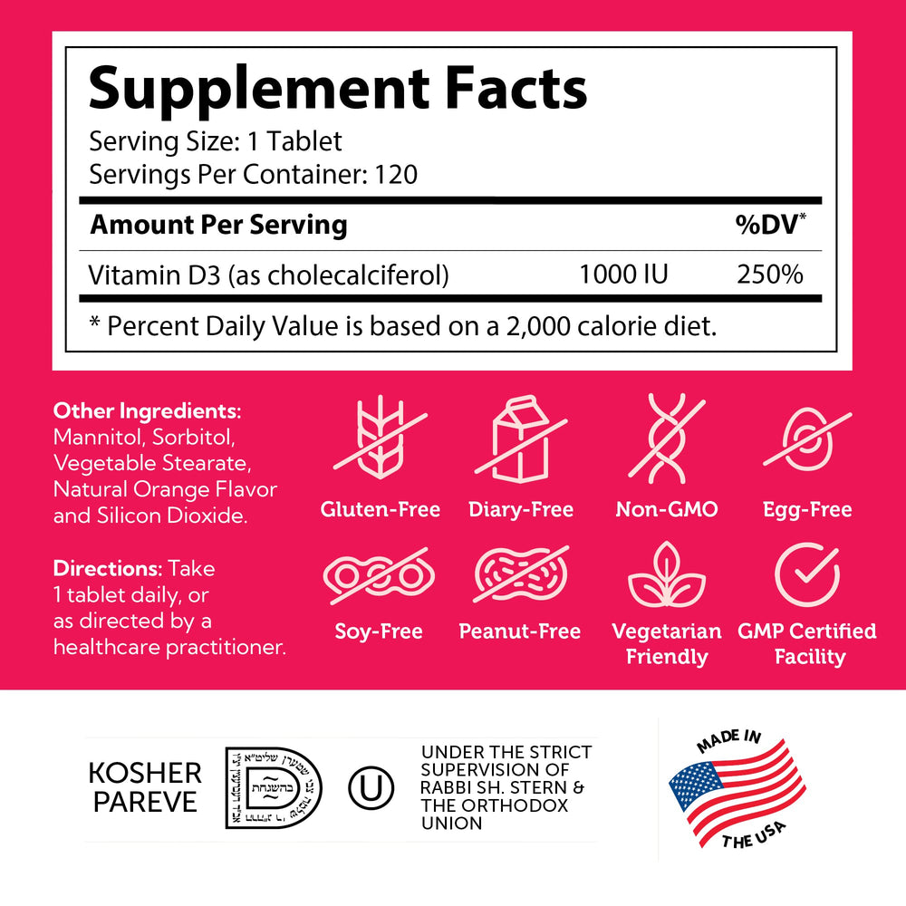 Zahler Junior D3 chewables nutrition-panel underscores vitamin D3 content for daily use