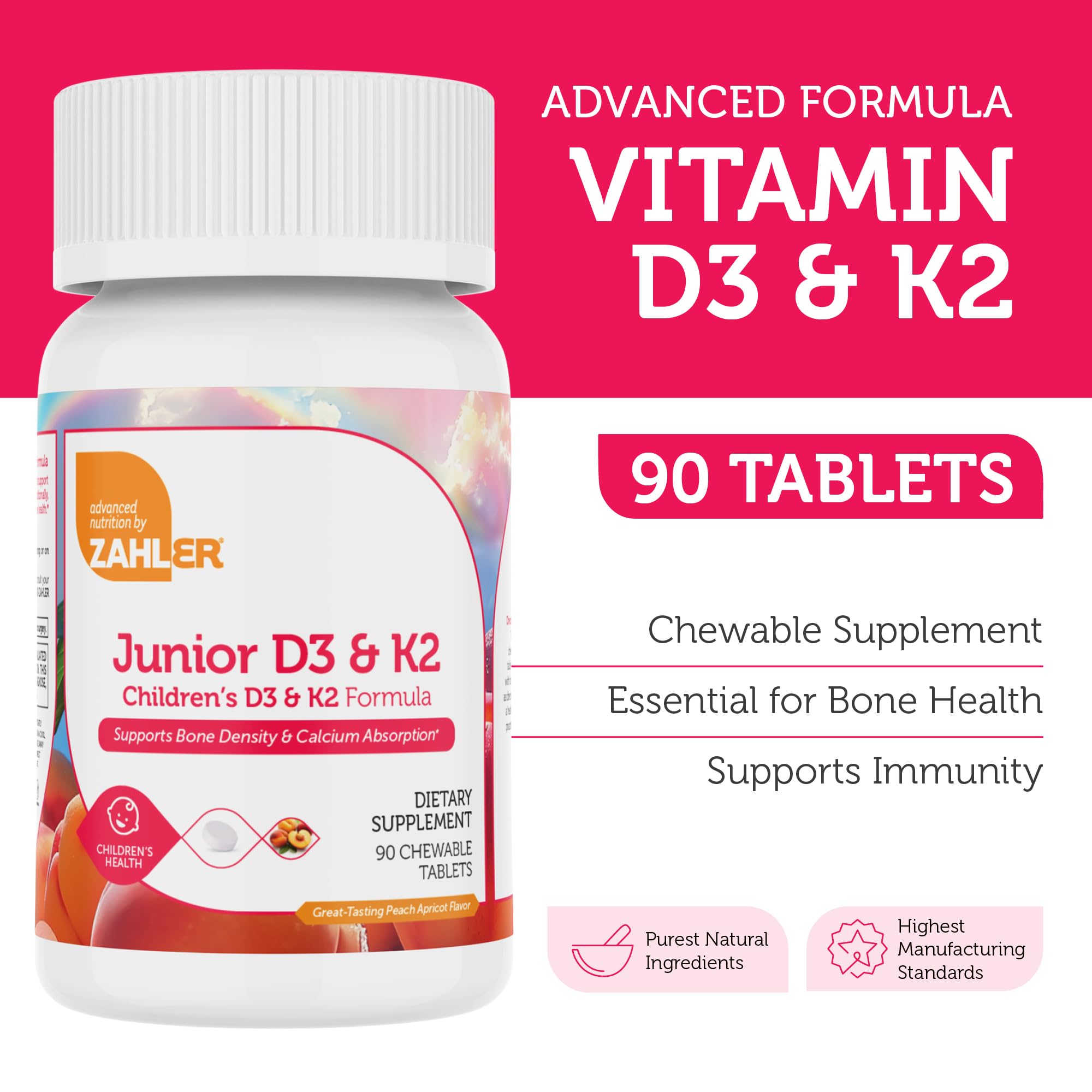 Zahler Junior D3 K2 chewables close-up showing tablet texture and flavor appeal