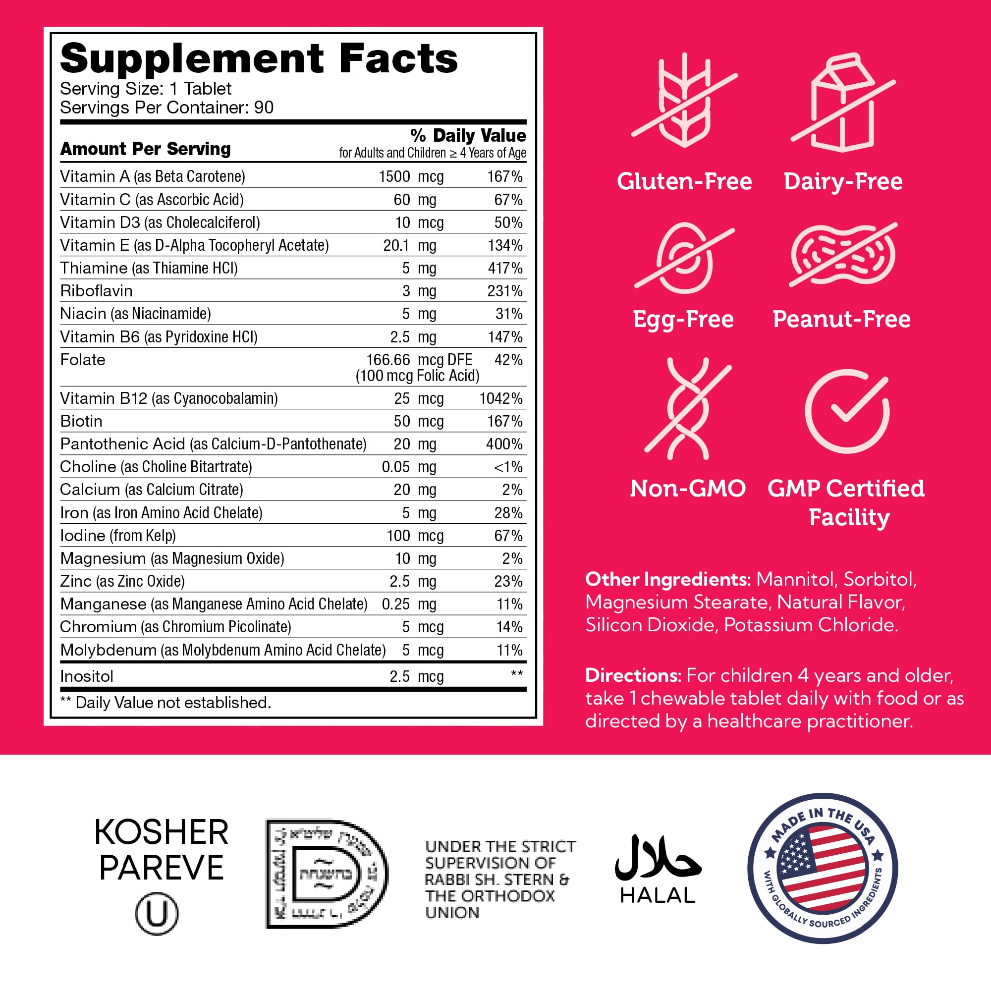 Closeup of Zahler Kids Multivitamin chewable tablets for growing children