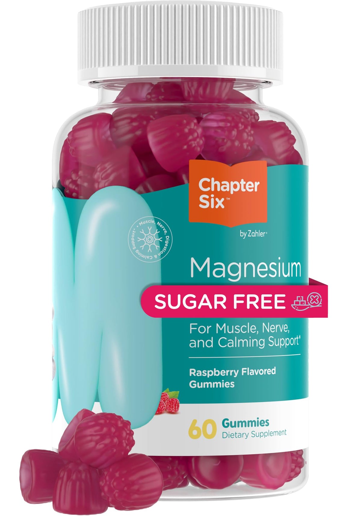 Zahler Magnesium Gummies bottle with raspberry flavor for daily calm and muscle support.
