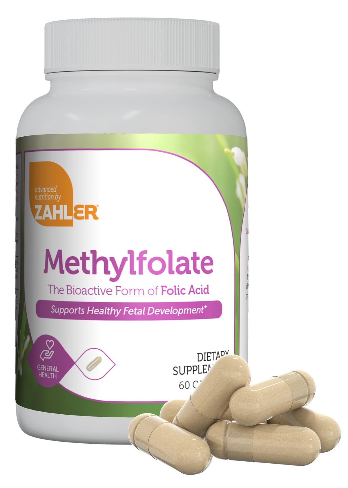Zahler Methylfolate bottle with 1000 mcg DFE label for prenatal nutrition support