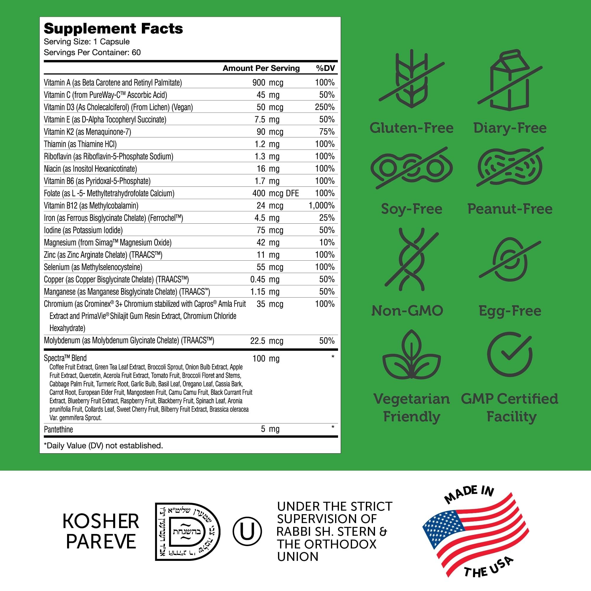 Zahler One Daily ingredients panel highlighting whole-food sources