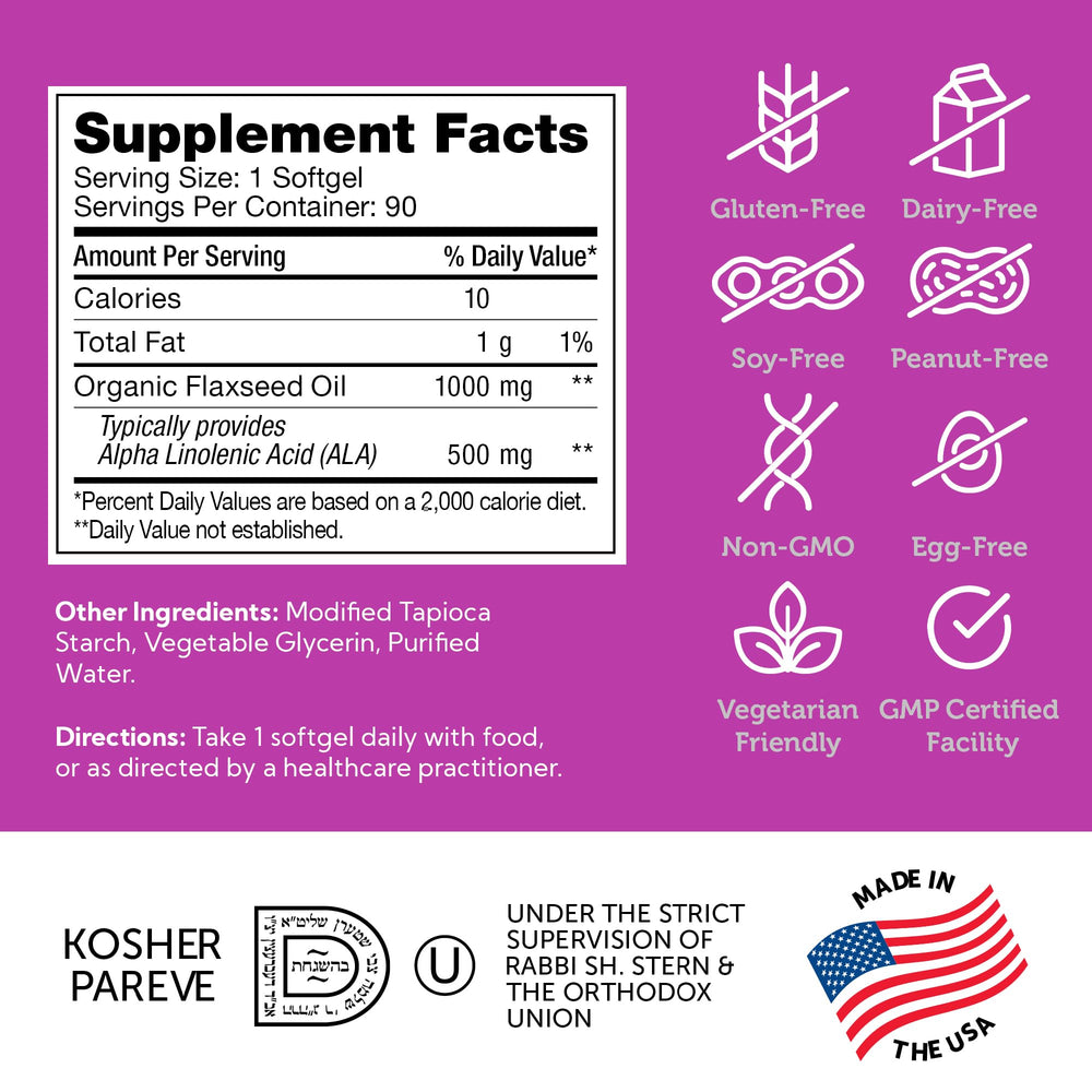 Nutrition panel of Zahler flaxseed oil showing serving details