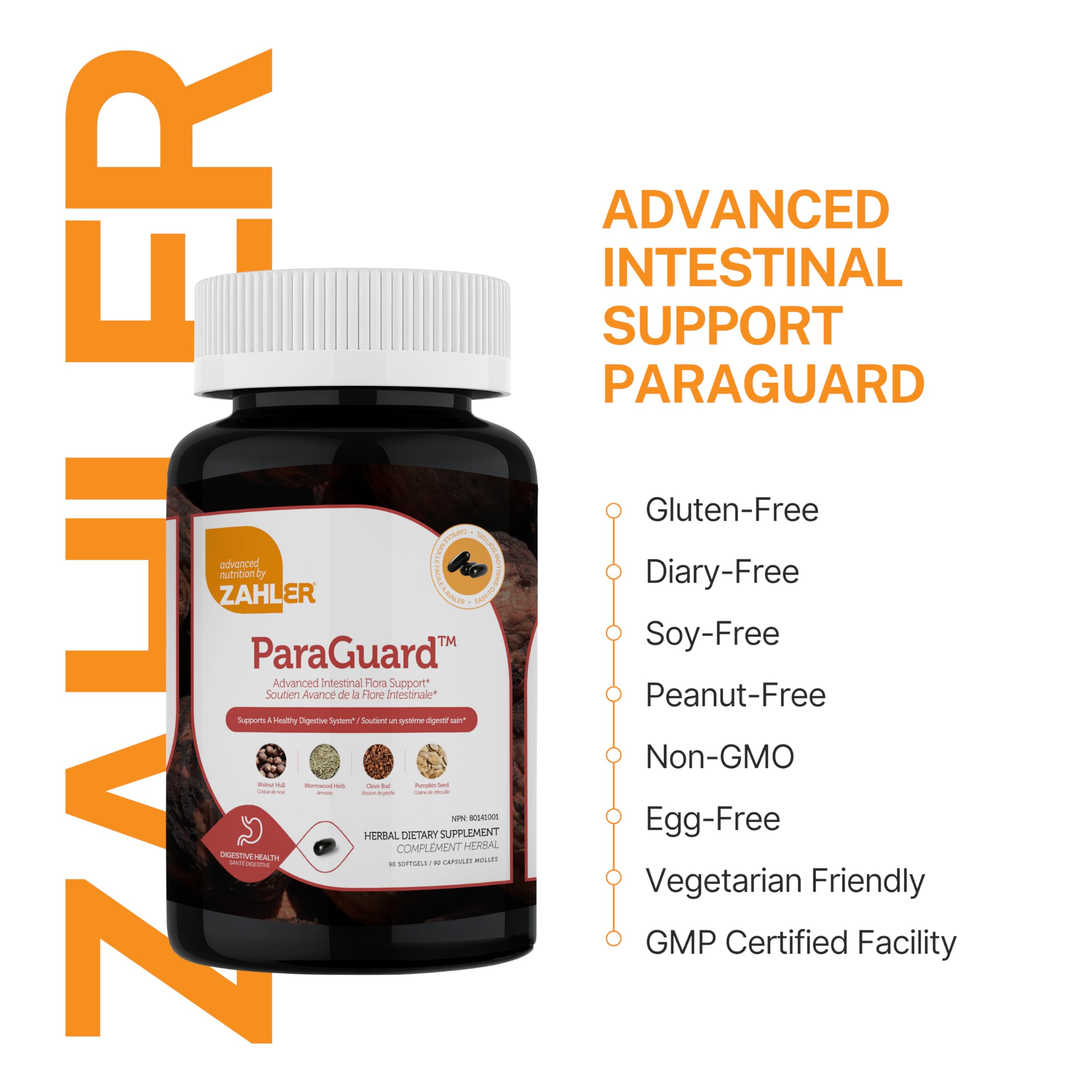 Zahler ParaGuard label highlighting Kosher-certified, natural ingredients