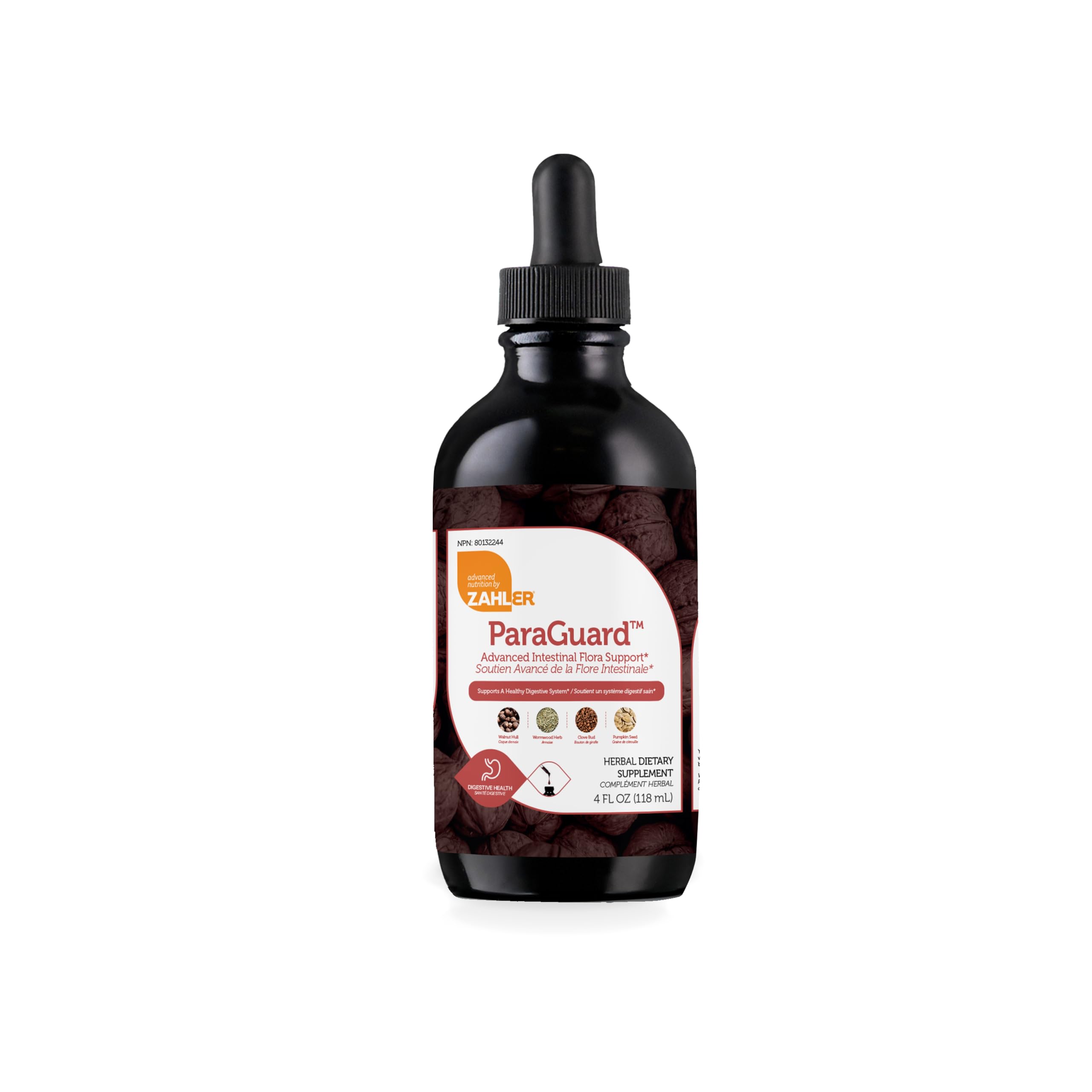 Zahler ParaGuard Liquid Drops bottle showcases herbal formula for gut support