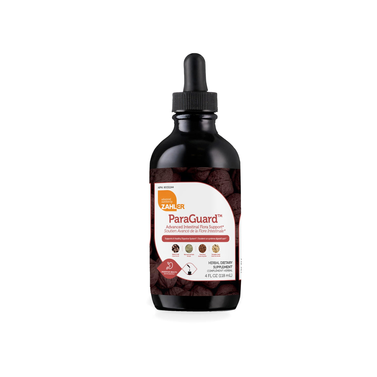 Zahler ParaGuard Liquid Drops bottle showcases herbal formula for gut support