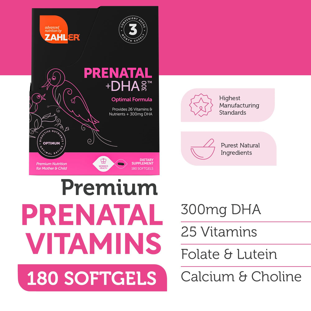 Zahler Prenatal DHA bottle front communicates trusted US-made quality