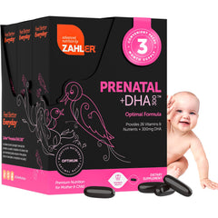 Zahler Prenatal DHA softgels bottle showing easy daily use for expectant moms