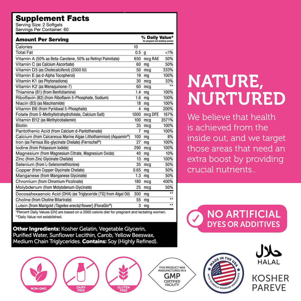 Zahler Prenatal Ingredients panel provides quick view of vitamins and minerals