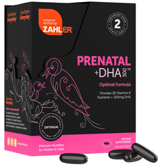 Zahler Prenatal Softgels closeup highlights easy swallowing and tasteless texture