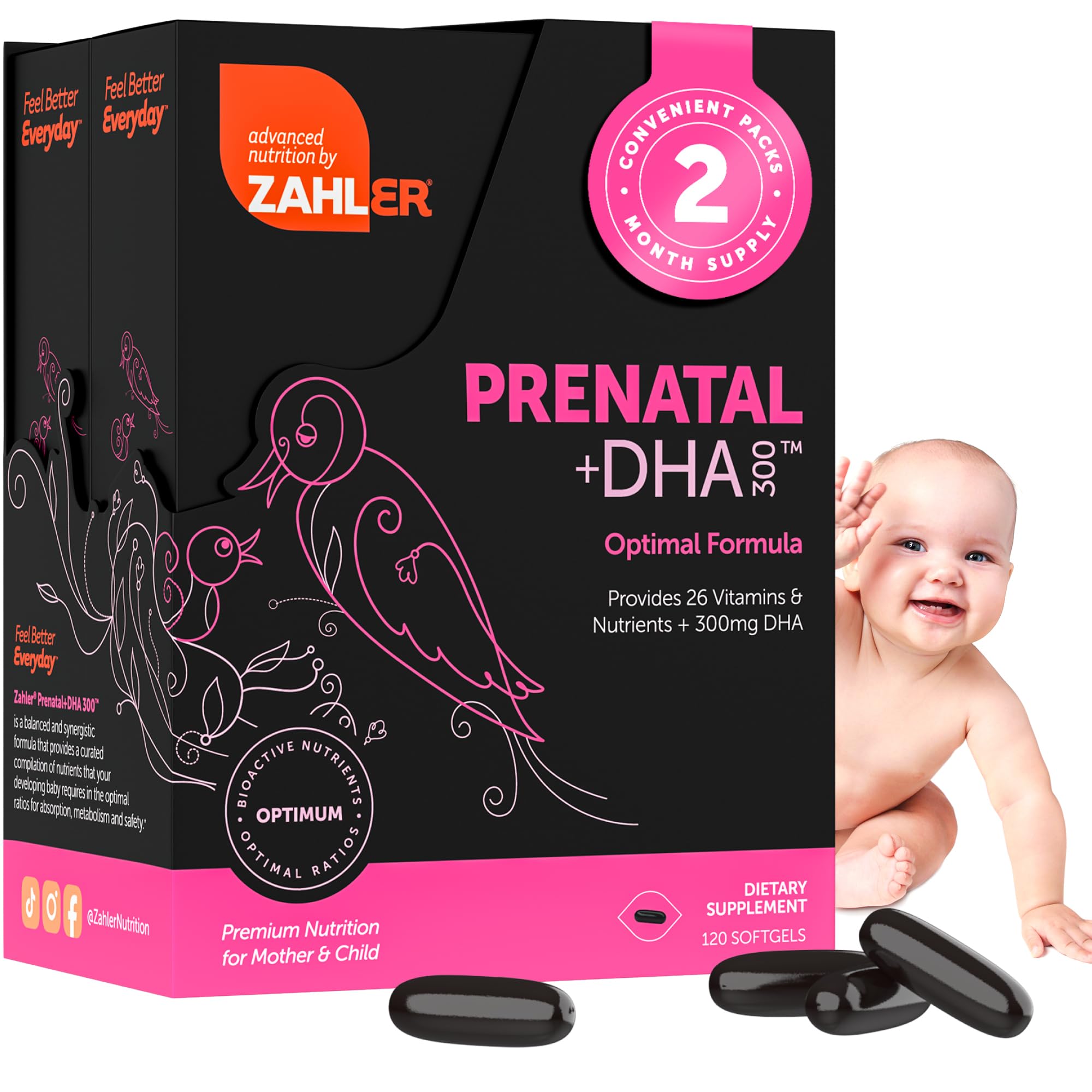 Zahler Prenatal Vitamin bottle front shows comprehensive prenatal nutrition for mother and child
