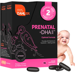 Zahler Prenatal Vitamin bottle front shows comprehensive prenatal nutrition for mother and child