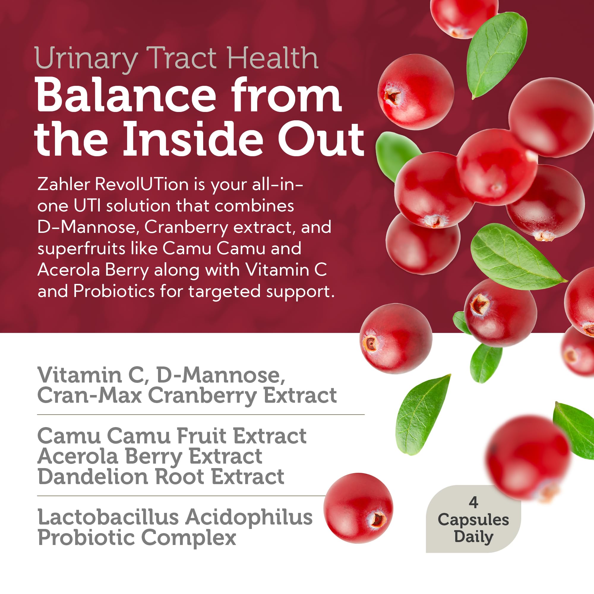 Zahler RevolUTion probiotic Lactobacillus acidophilus capsules for a balanced microbiome.