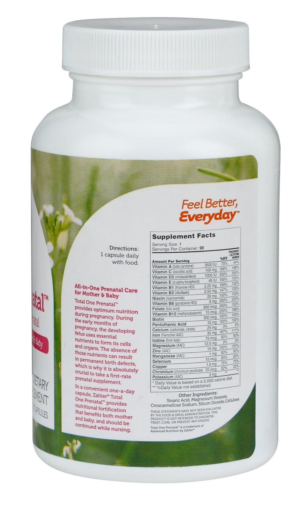 Zahler Total One Prenatal capsule closeup, easy-to-swallow daily use.