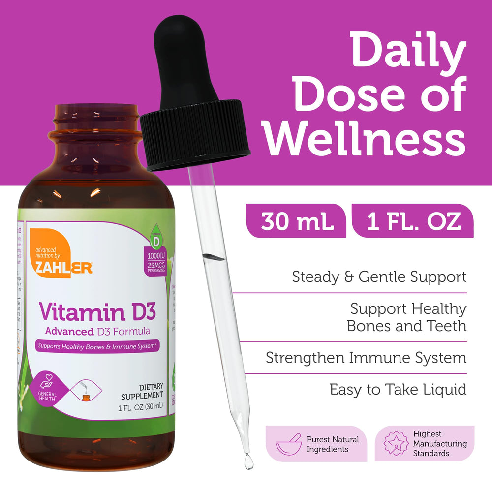 Zahler Vitamin D3 drops dispensing tip shown for easy daily use