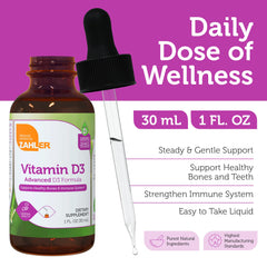 Zahler Vitamin D3 drops dispensing tip shown for easy daily use