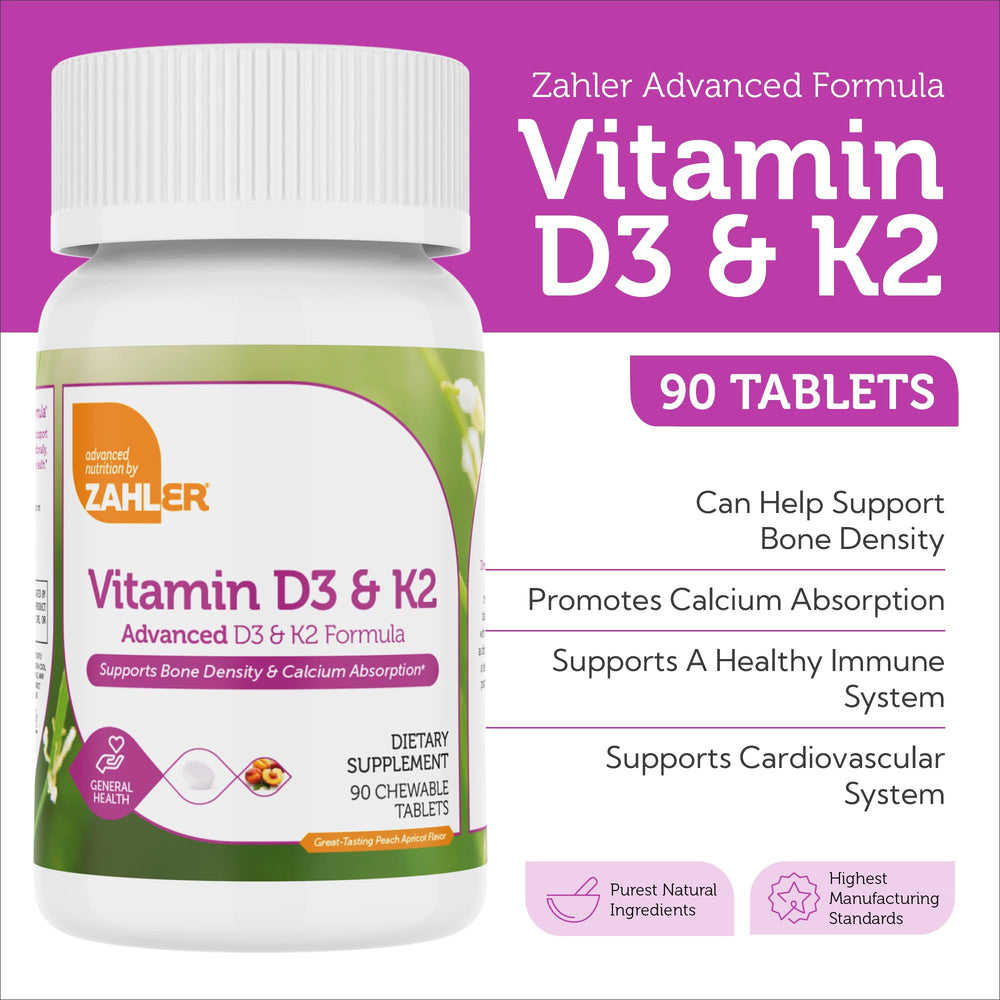 Zahler nutrition facts label for D3 and K2 amounts and ingredients.