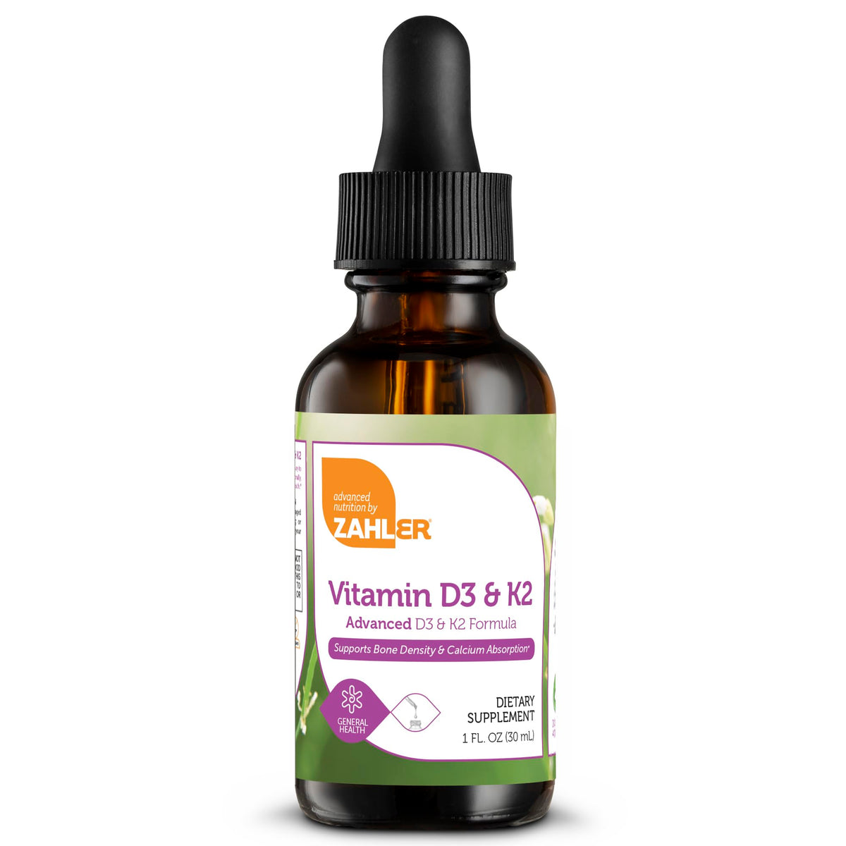 Zahler Vitamin D3 K2 Drops bottle pour for easy dosage.