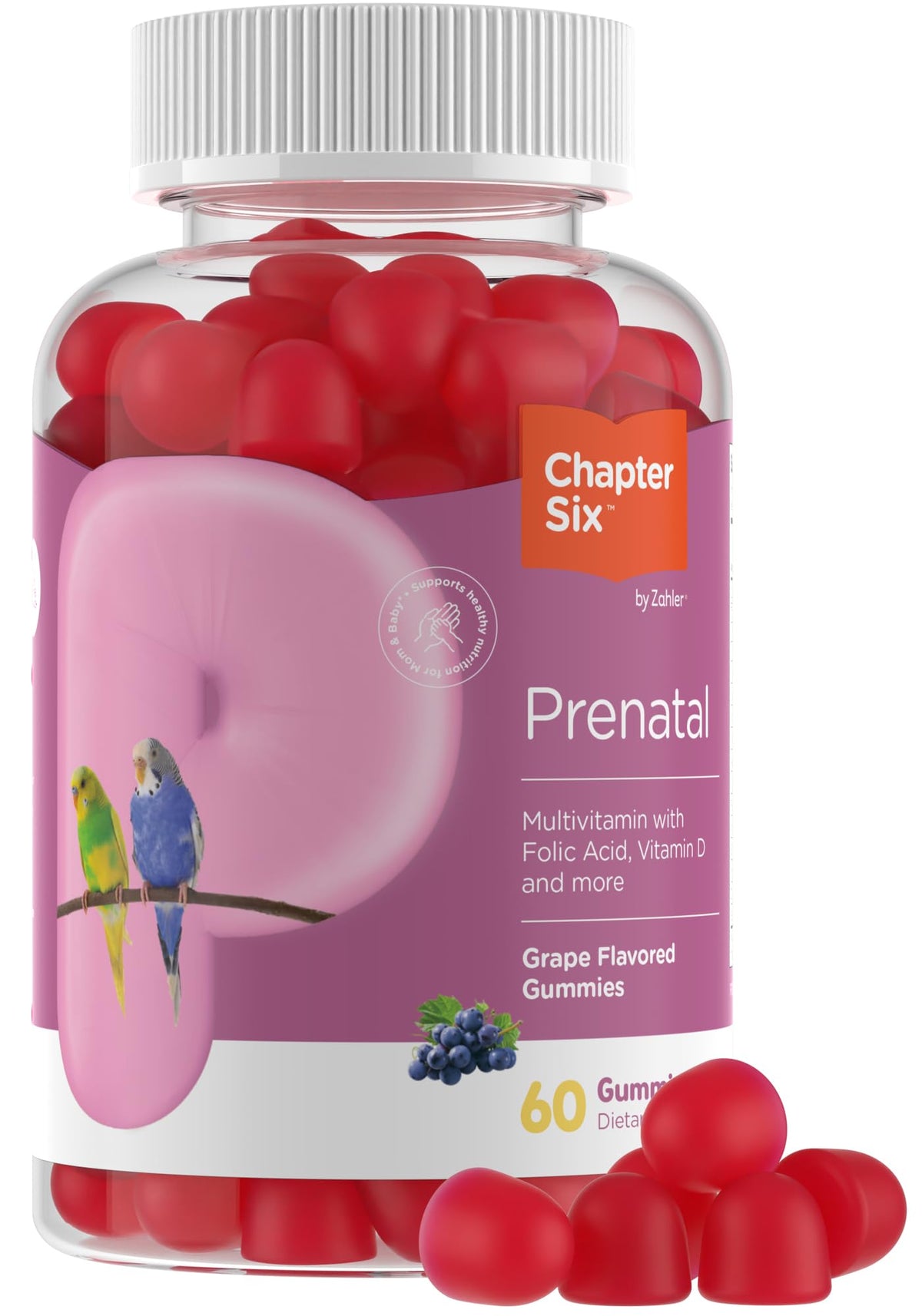 Zahler Womens Prenatal Gummies bottle with grape flavor for convenient daily nutrition