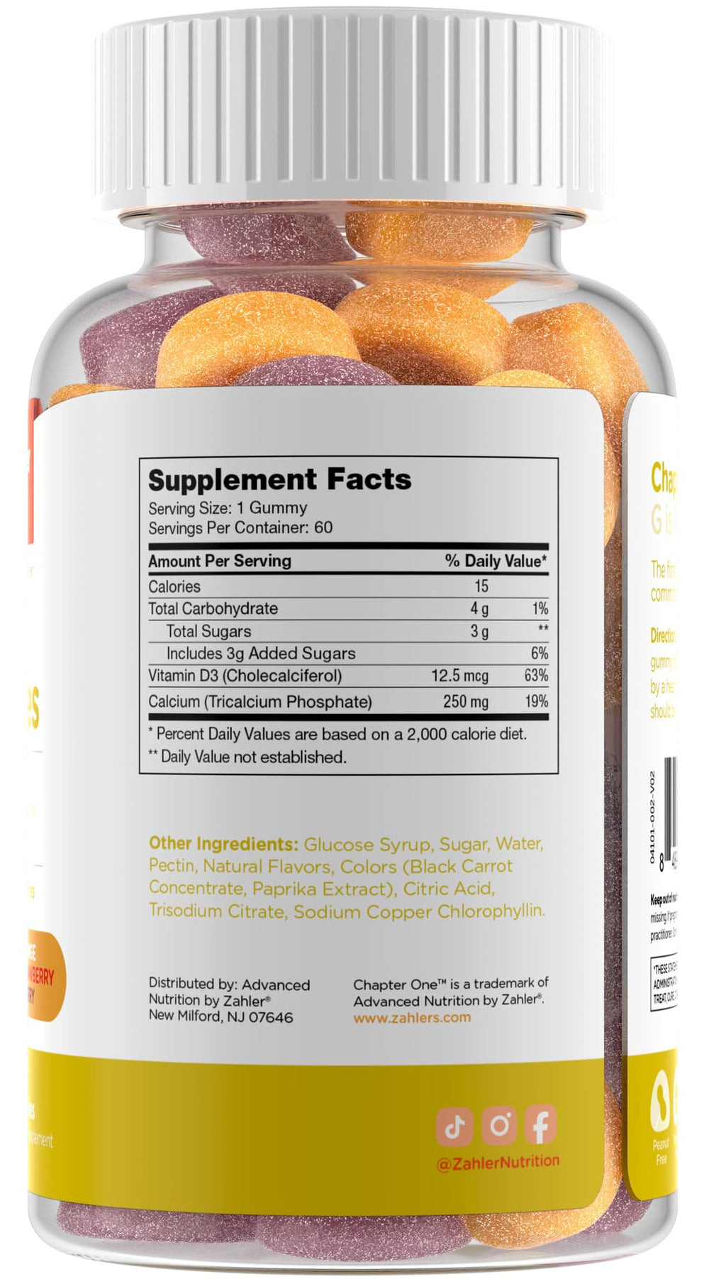 Close-up of Zahler Yummy Kids Calcium Gummies showing flavors