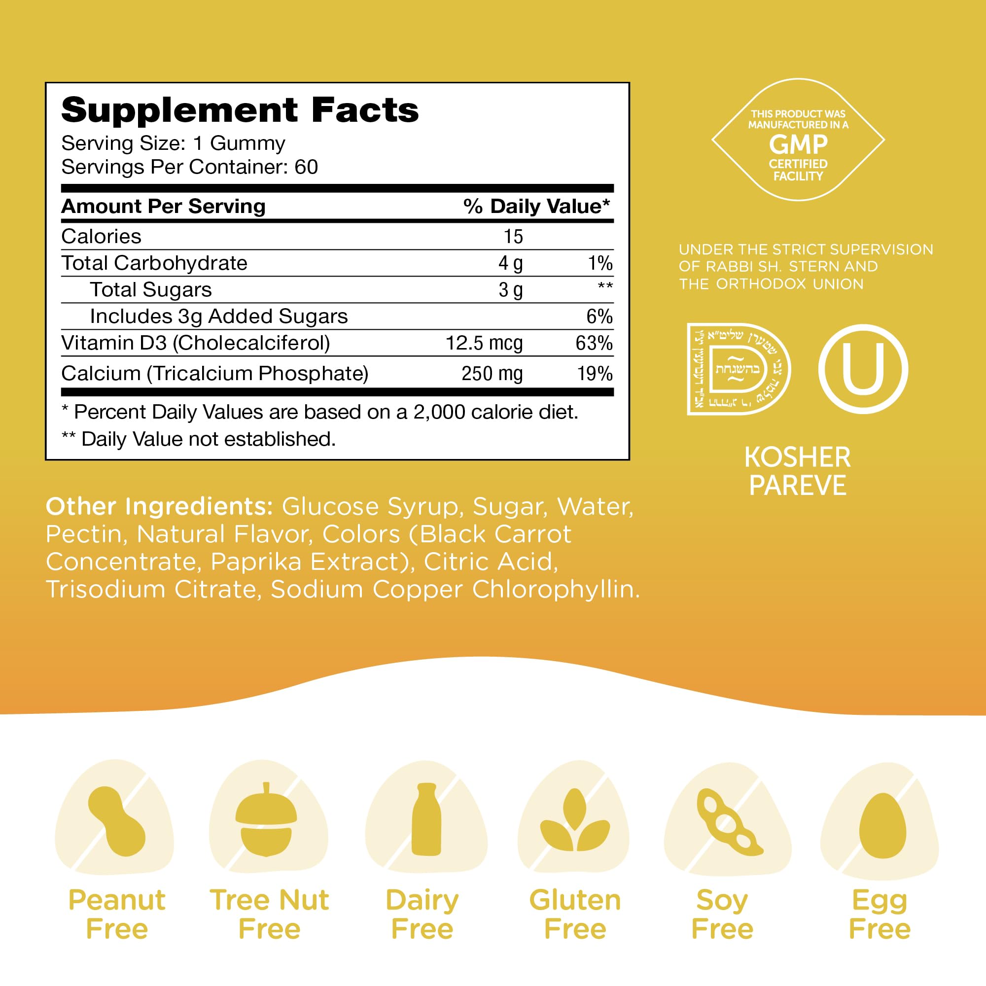 Nutrition panel showing calcium and vitamin D3 per serving