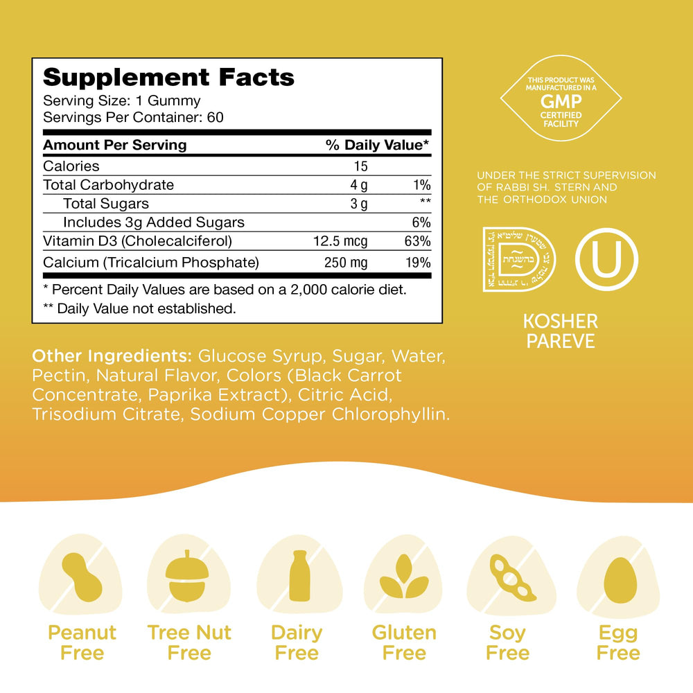 Nutrition panel showing calcium and vitamin D3 per serving