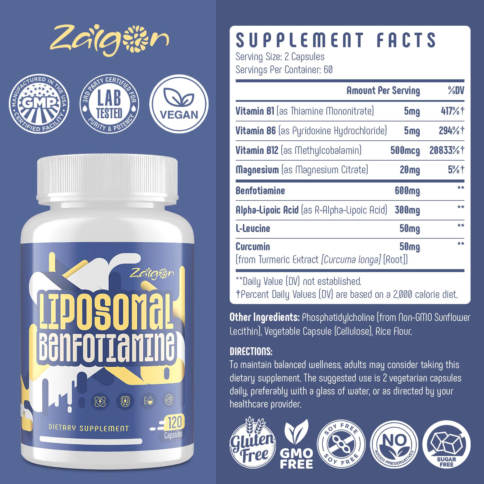 Zaigon Benfotiamine day-use scene shows a user taking capsules during morning routine.