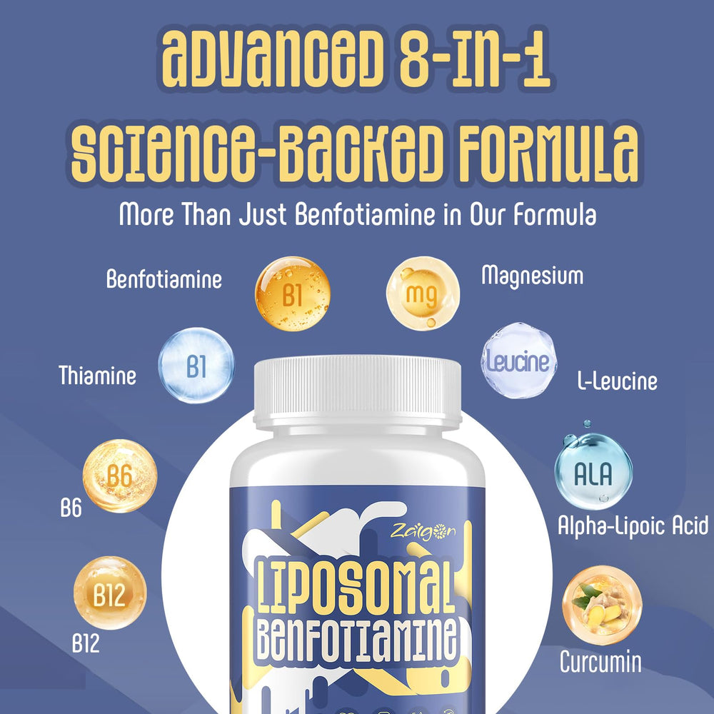 Zaigon Benfotiamine label details emphasize quality ingredients and allergen information.