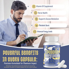 Zaigon Benfotiamine liposome illustration communicates enhanced absorption concept.