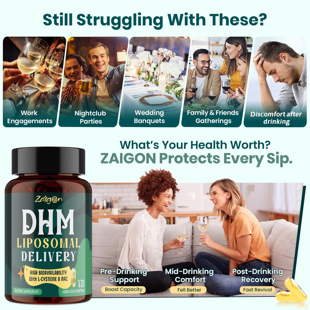 Zaigon DHM capsules close-up highlighting 1000mg per serving for potency.