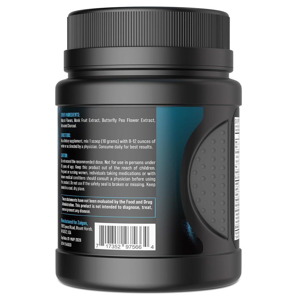 Zaigon HGH Supplements powder in glass ready to mix with water after training.