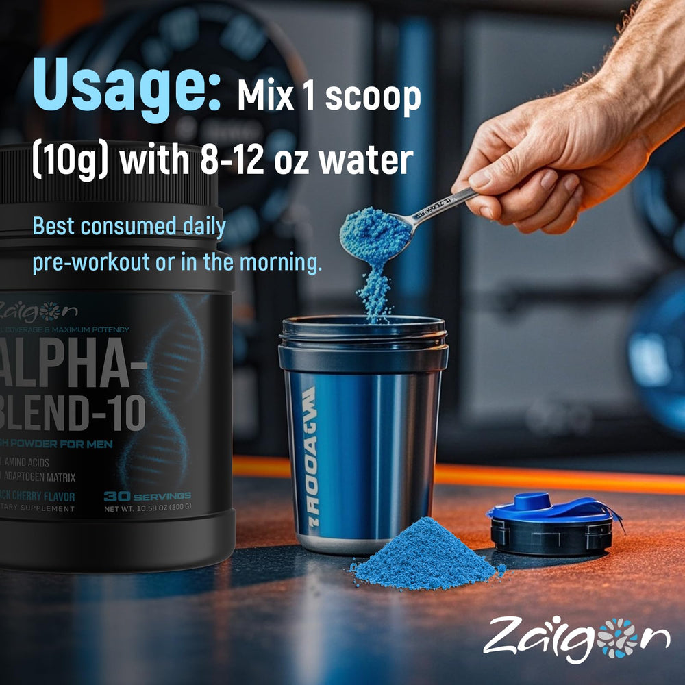 Zaigon HGH Supplements tub on shelf emphasizing a clean, allergen-free formula.