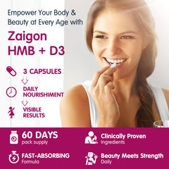 Zaigon HMB collagen and hyaluronic acid blend hints at skin hydration potential.