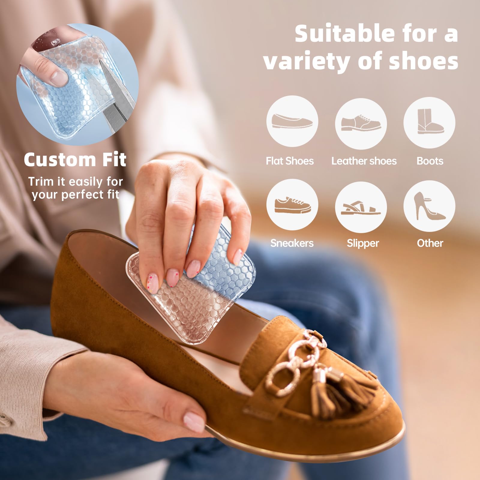 ZAIWOO in-shoe use shows discreet daily wear with reliable grip.