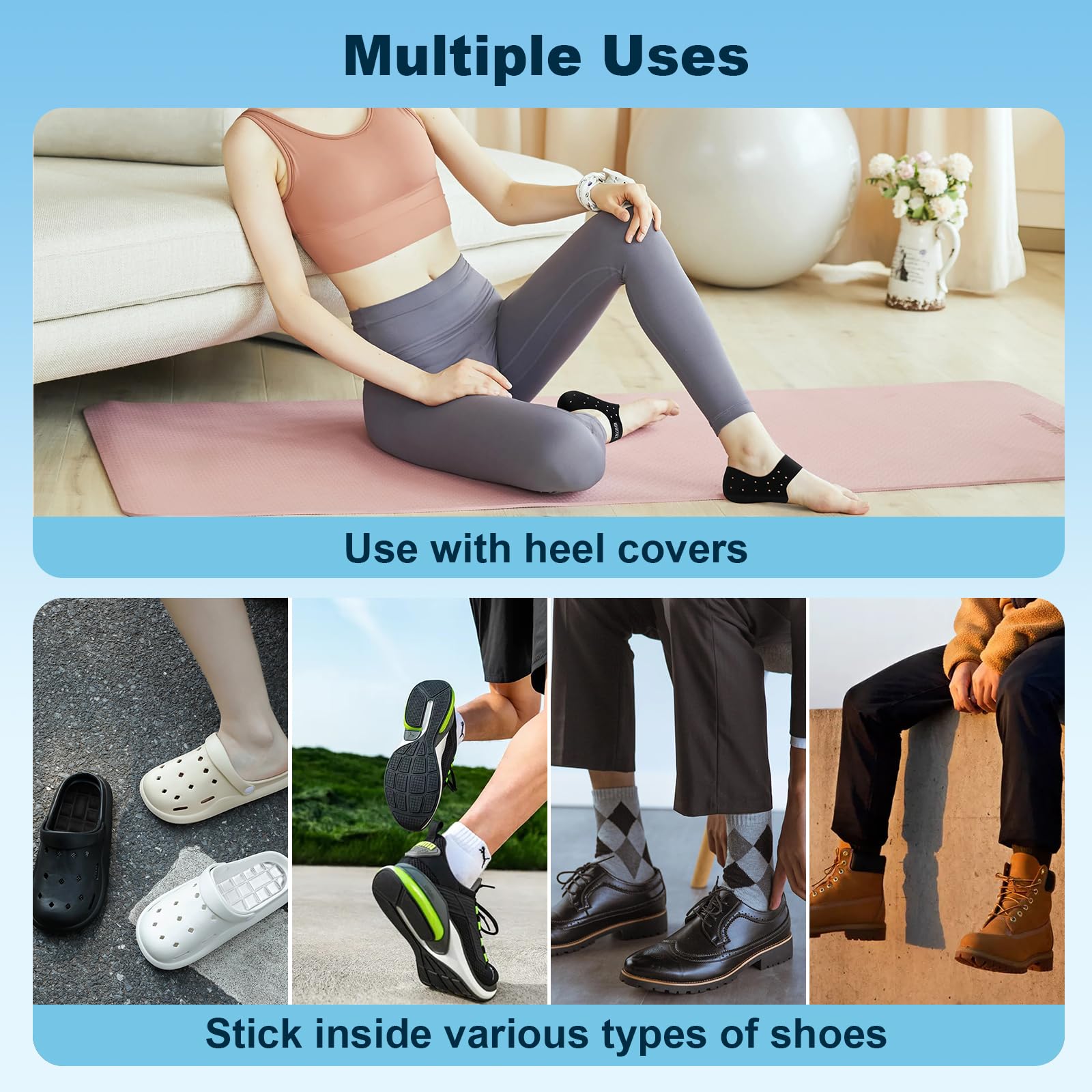 ZAIWOO gel cups support plantar comfort during activities.