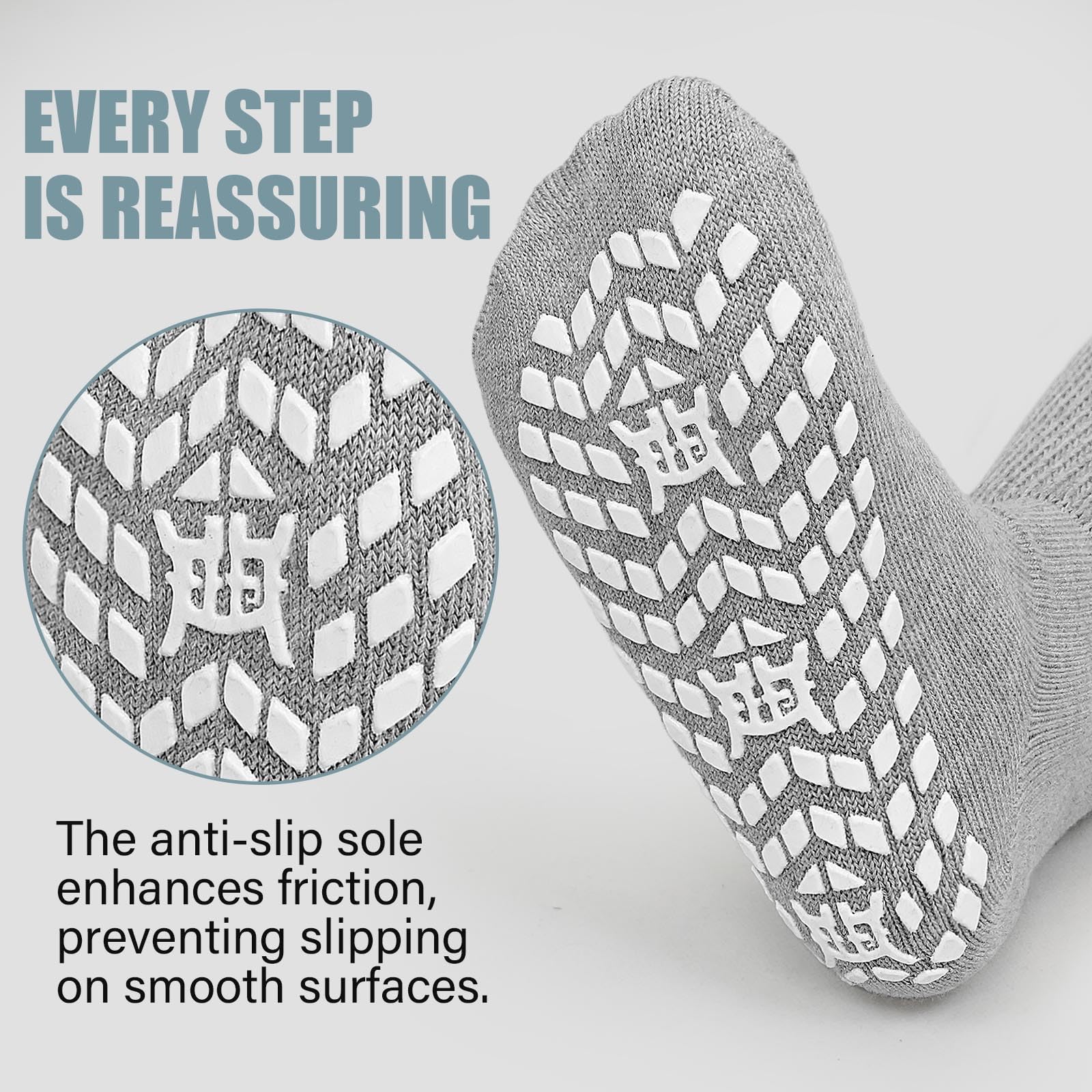 ZAKASA socks with non-slip grips on bottom for safer indoor walking.