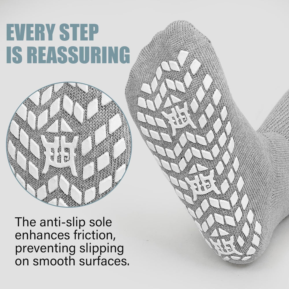 ZAKASA socks with non-slip grips on bottom for safer indoor walking.