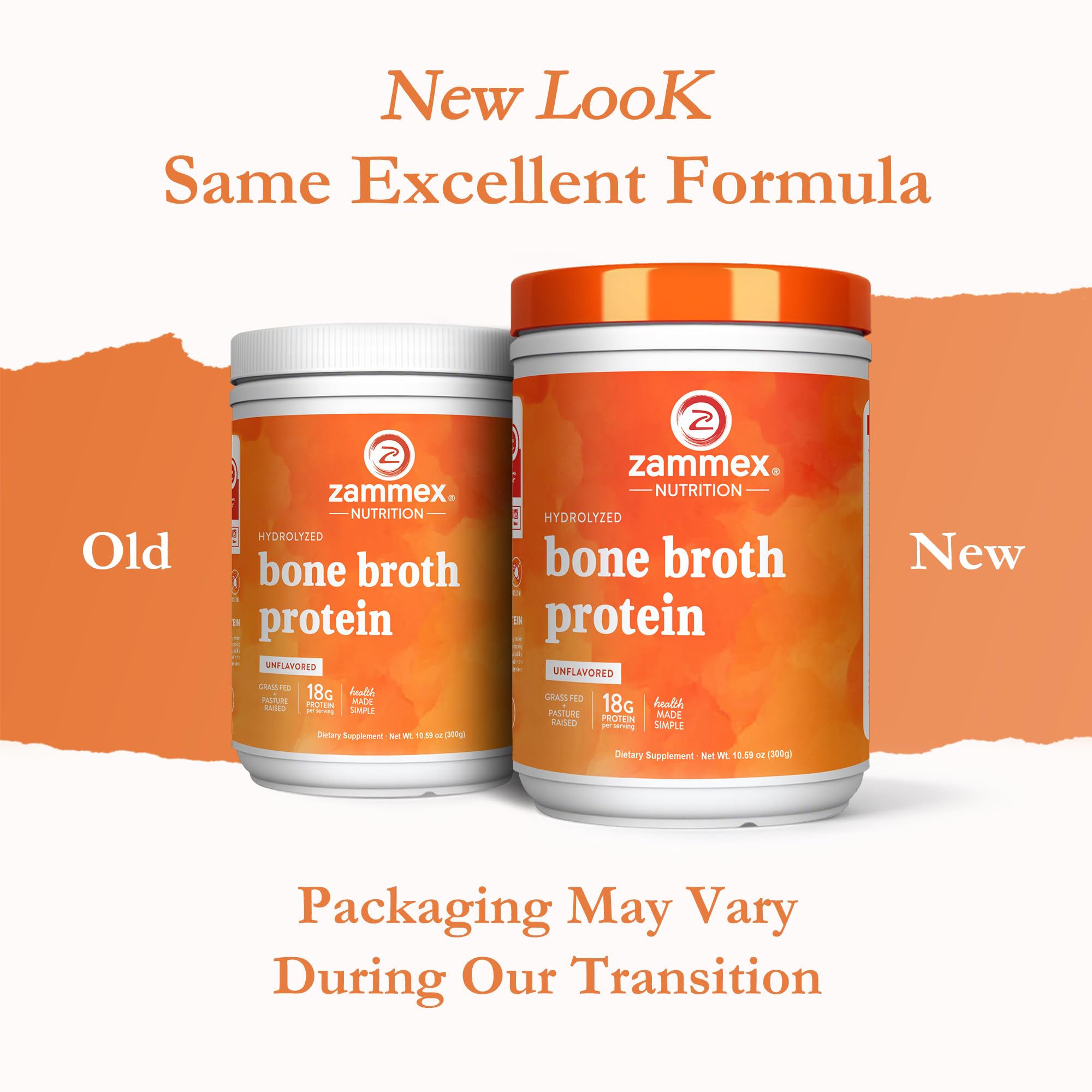 Zammex grass-fed beef bone broth scoop; high-protein supplement from pasture-raised cattle.