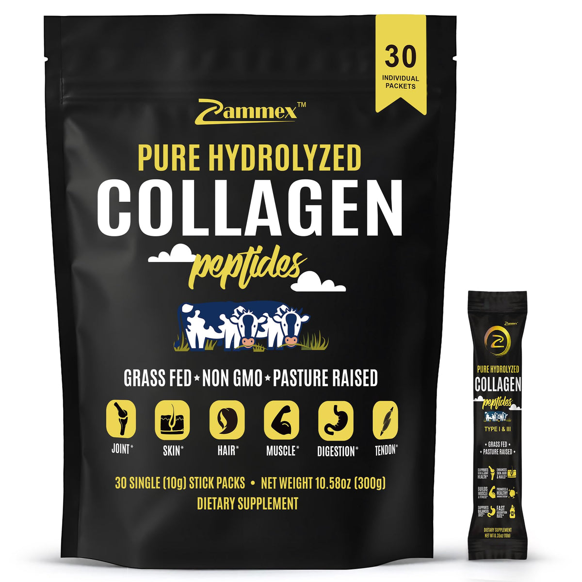Zammex Premium Collagen Travel Pack sticks for on-the-go protein boost