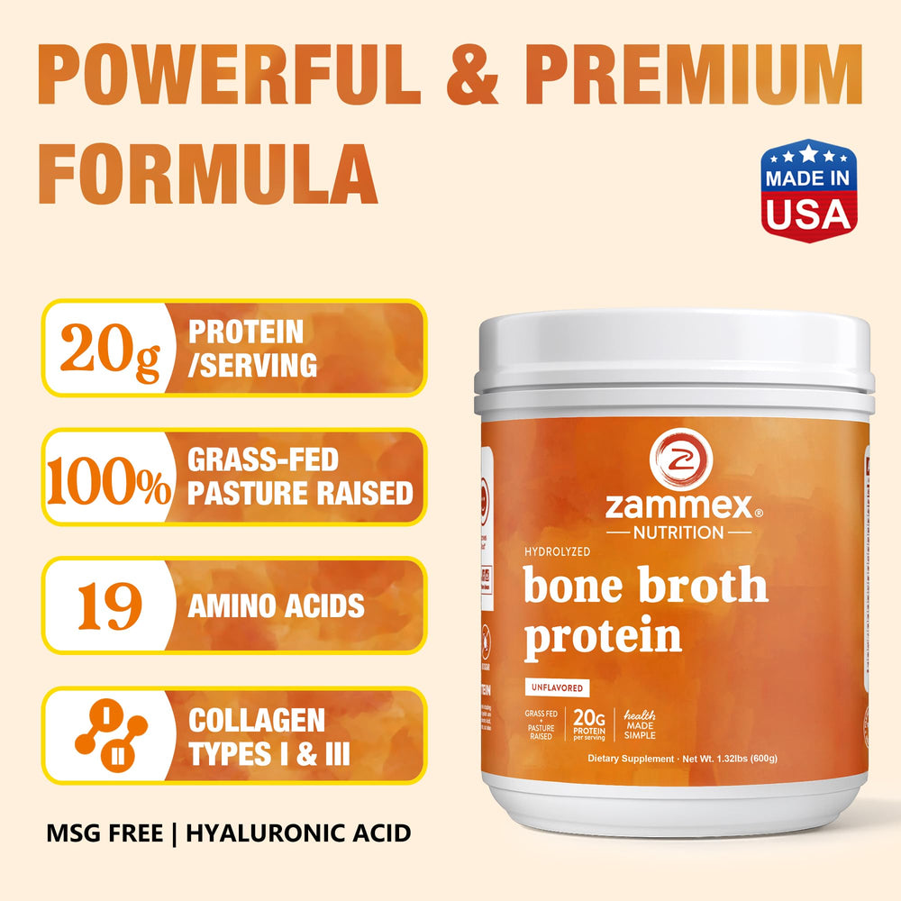 Zammex scoop included to measure 20g protein per serving.