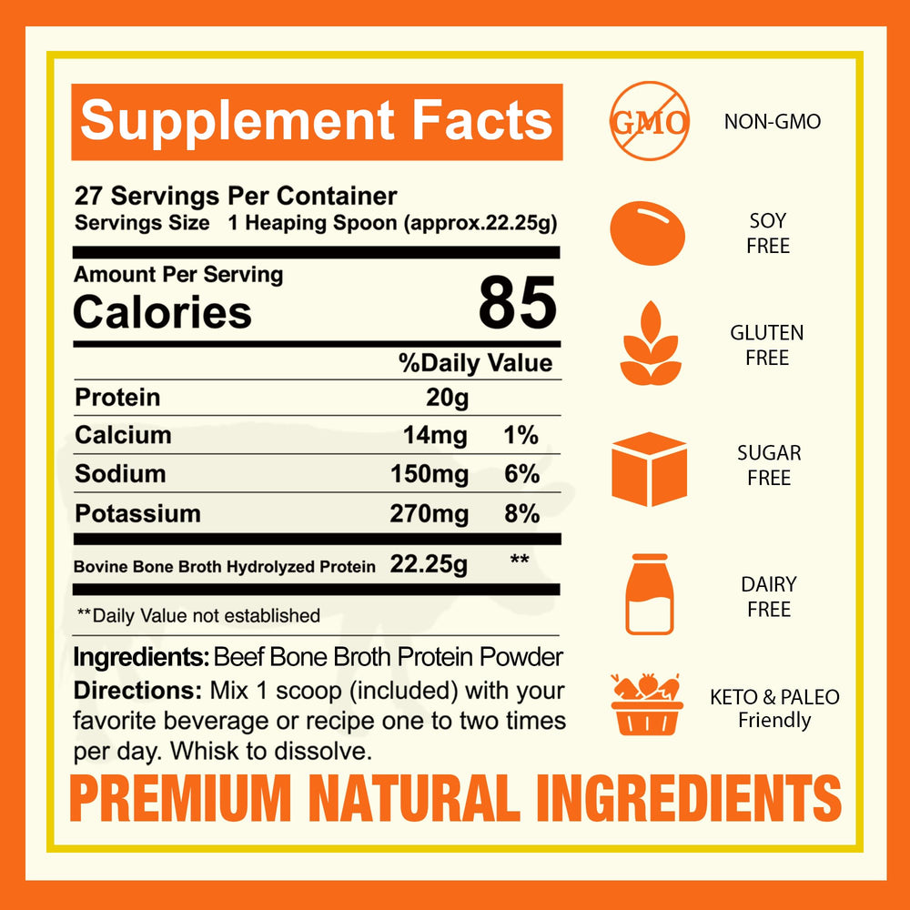 Zammex vanilla bone broth protein powder tub for easy mix into beverages.