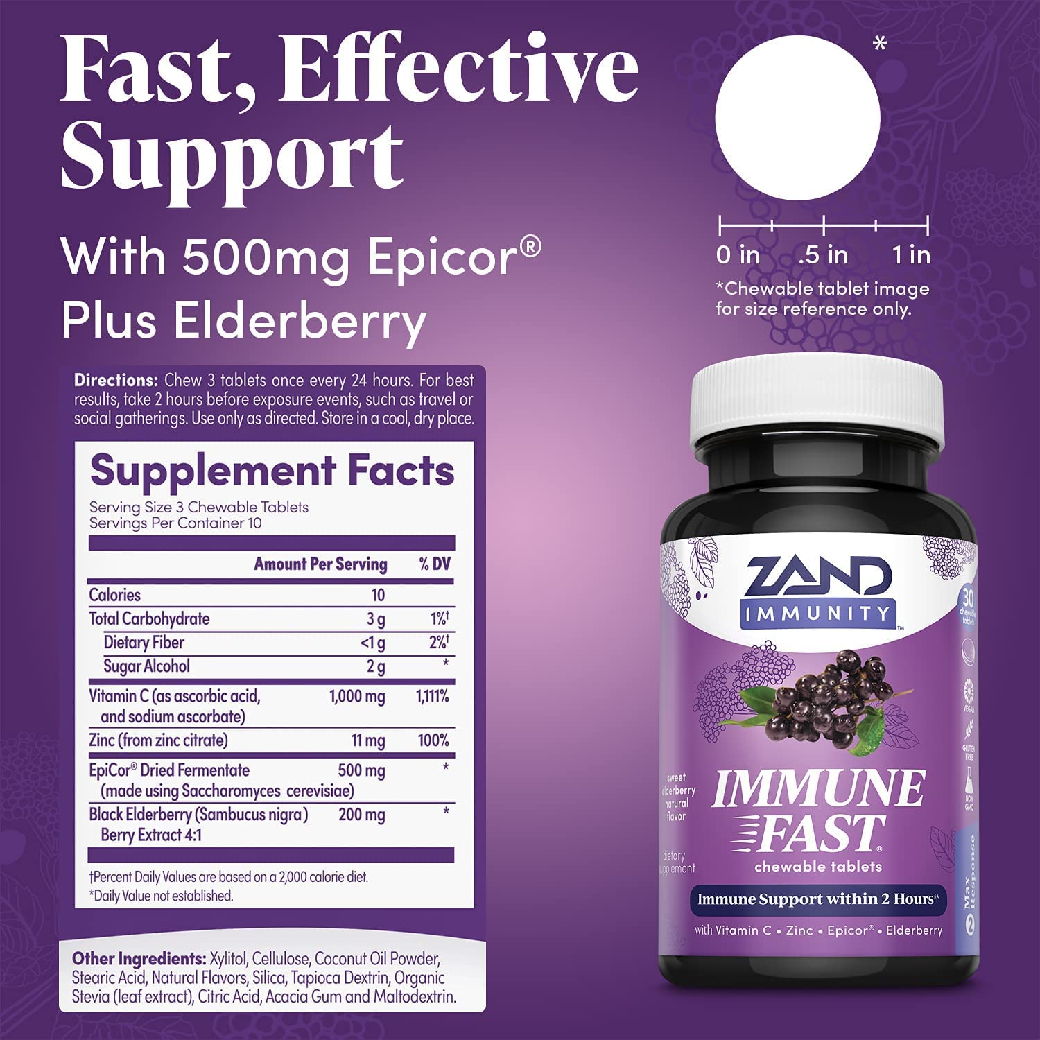 ZAND Immune Fast ingredients panel featuring EpiCor and echinacea.