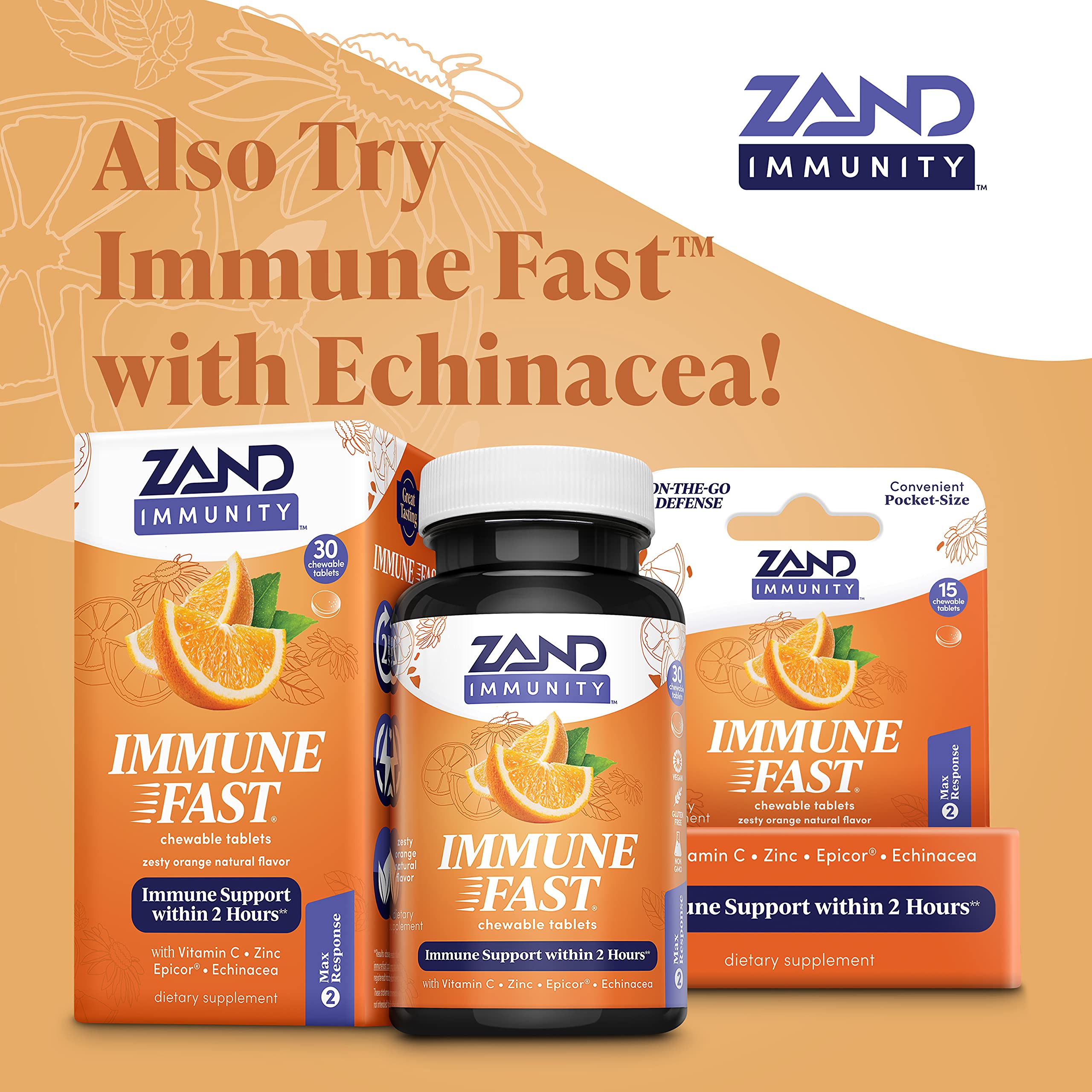 ZAND Immune Fast serving photo illustrating chewable tablets.