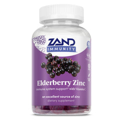 ZAND Immunity elderberry zinc gummies jar showcases year-round immune support.