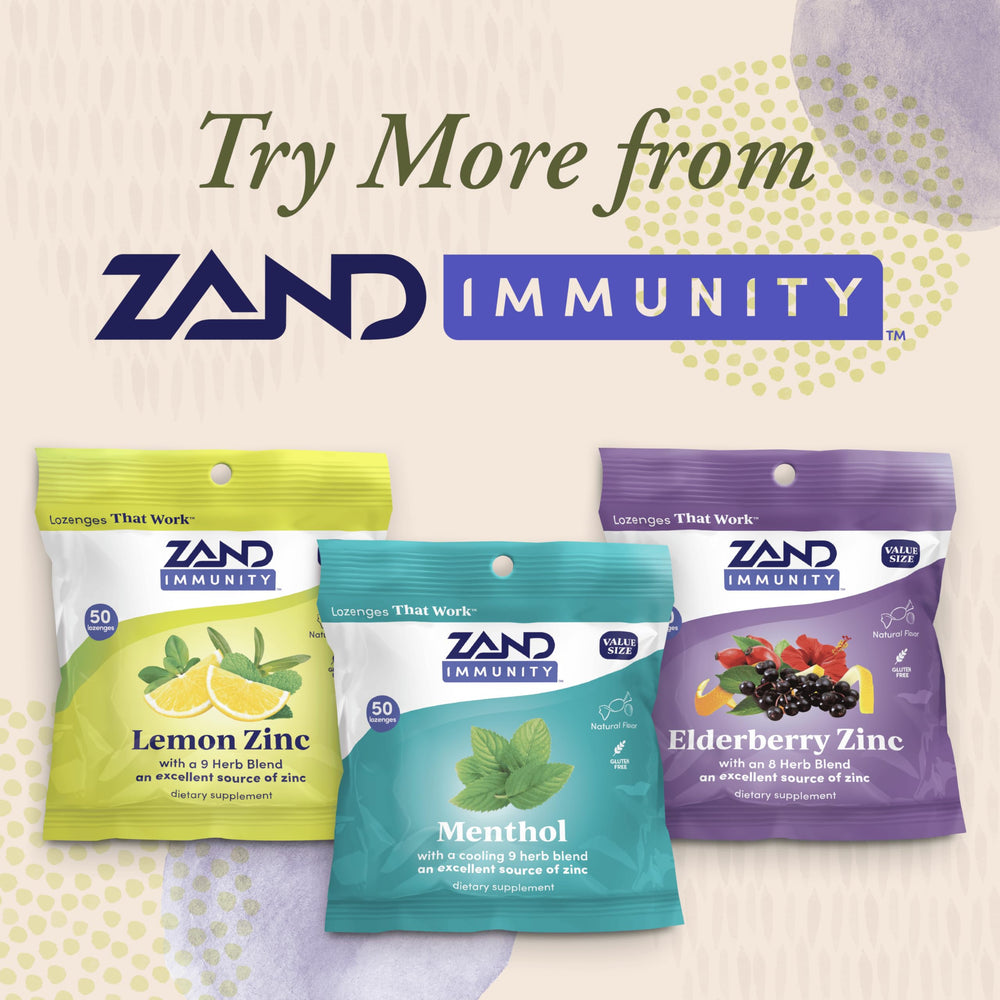 ZAND Immunity Menthol Lozenges 50-count pack, ideal for travel.