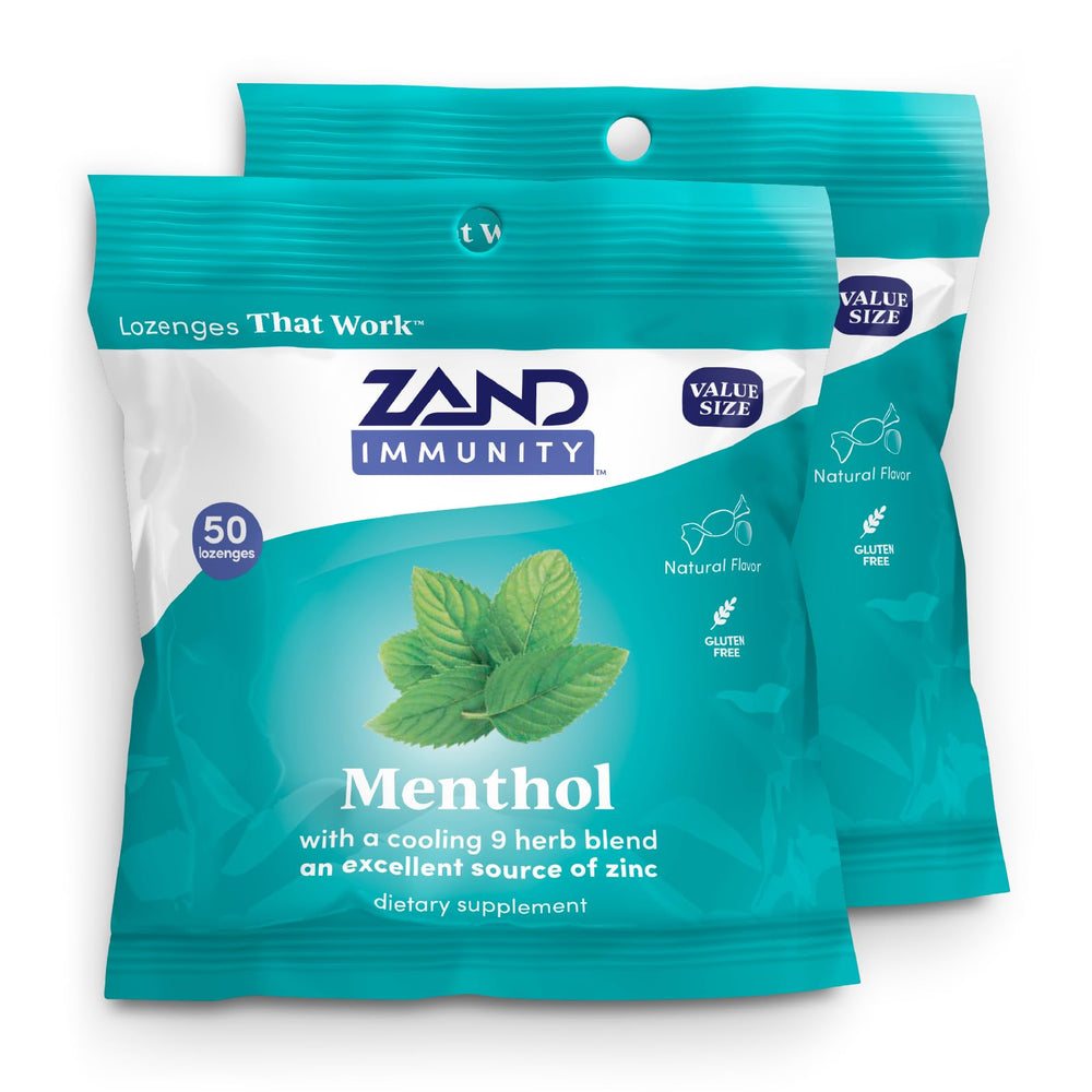 ZAND Immunity Menthol Lozenges pack providing refreshing, menthol cooling for dry mouth relief.