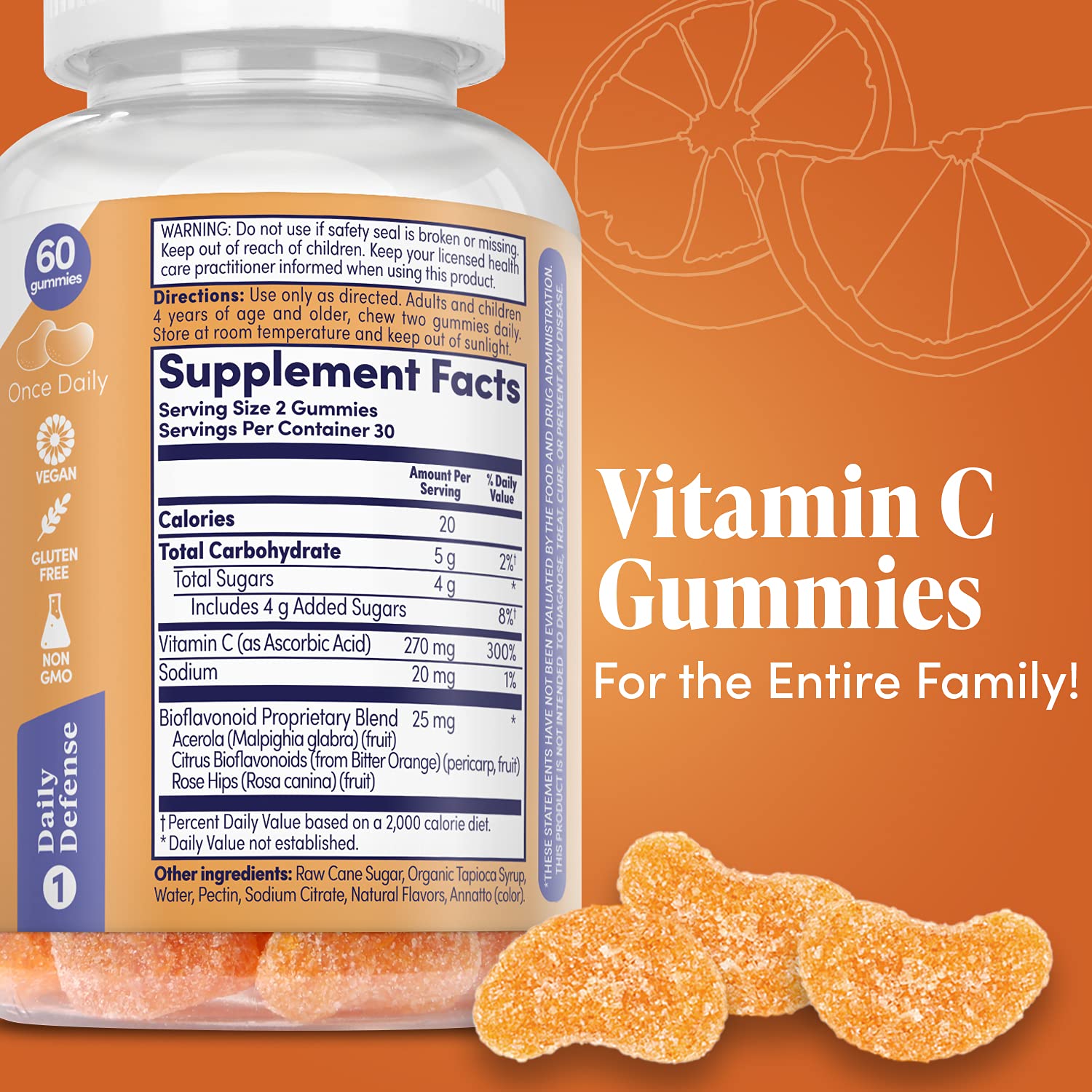 ZAND Immunity Orange gummies close-up with vibrant color and citrus flavor